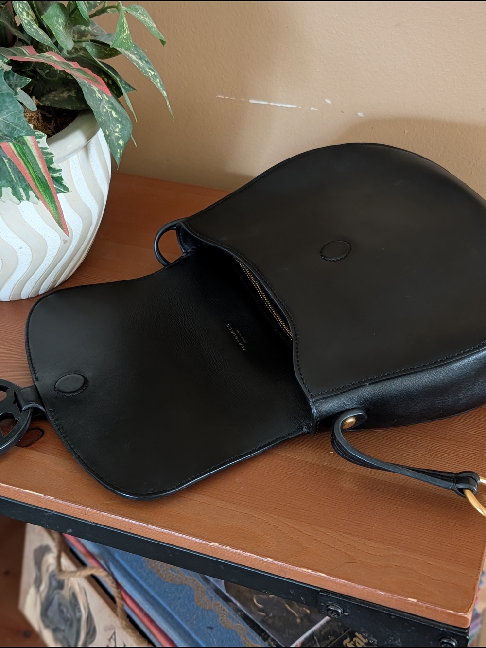 Tory Burch Black Leather Fleming Saddle Crossbody - Picture 5 of 6